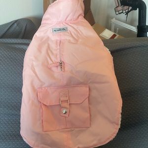 Pink fur winter coat for dog